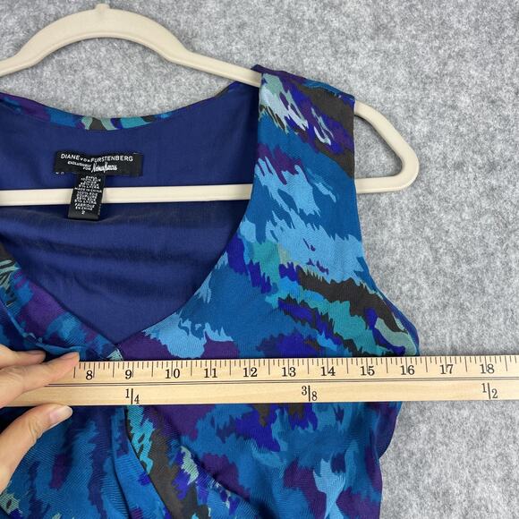 Diane Von Furstenberg Silk Dress Womens 2 Blue Faux Wrap Drapey Neiman DVF Y2K - Picture 4 of 16